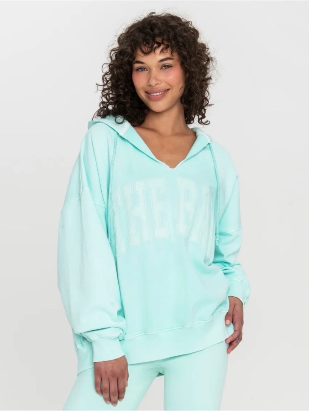 The Bar Split Neck Hoodie in Mint